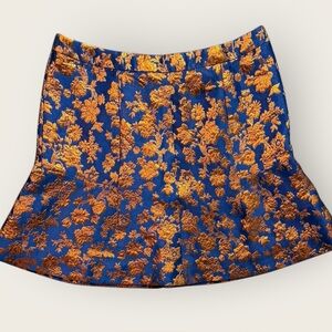 J.Crew Jacquard Brocade Mini Skirt Blue/Gold A-Line 4